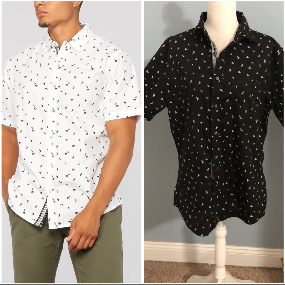 Fashion Nova Men cotton button up bird shirt
